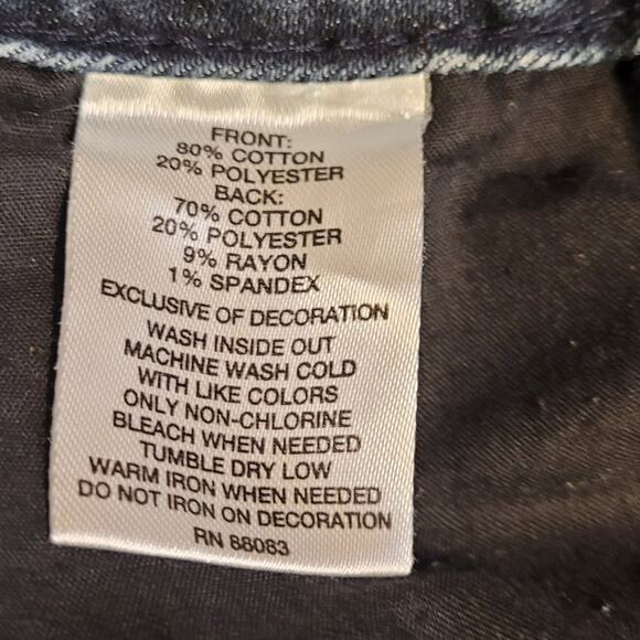 HANNAH Distressed Rhinestone Patch Jeans Sz 6 Mid Rise Straight Leg Blue Denim - Picture 8 of 12